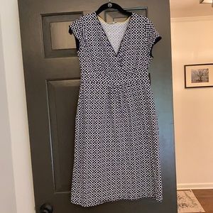 Boden Navy and White Geometric Wrap-Style Dress